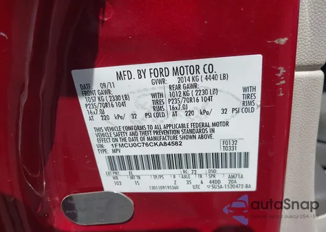 2012 Ford Escape Xls from USA, damaged, VIN 1FMCU0C76CKA84582